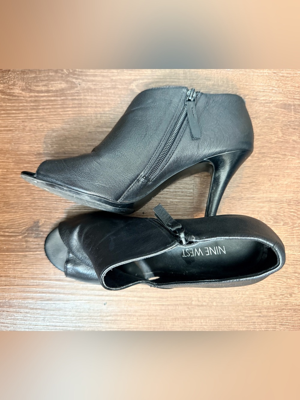 Nine West Black Peep-Toe Heeled Ankle Booties with Side Zip - Picture 3 of 8